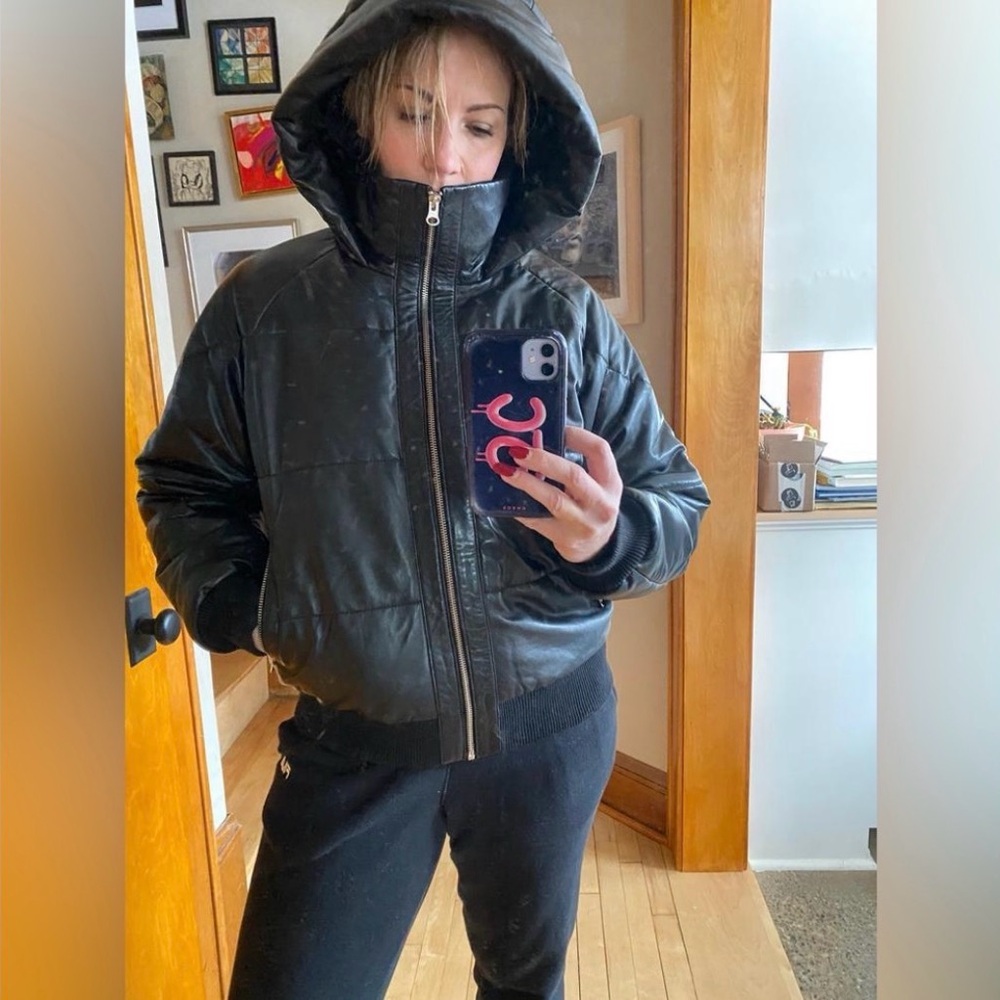 Quince 100% Leather Puffer Jacket in black size S - Picture 4 of 16